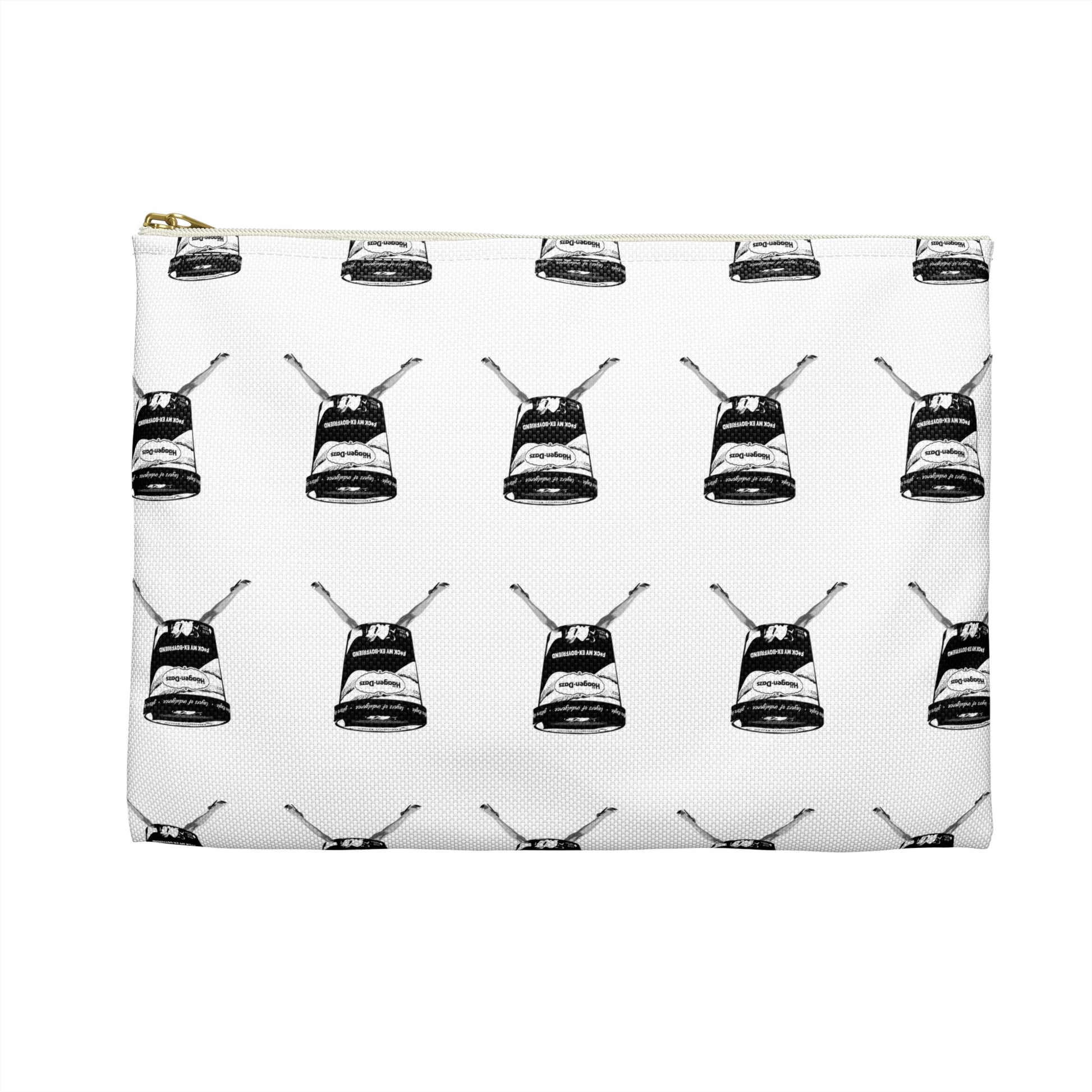 Pouch with black and white pattern on a white background