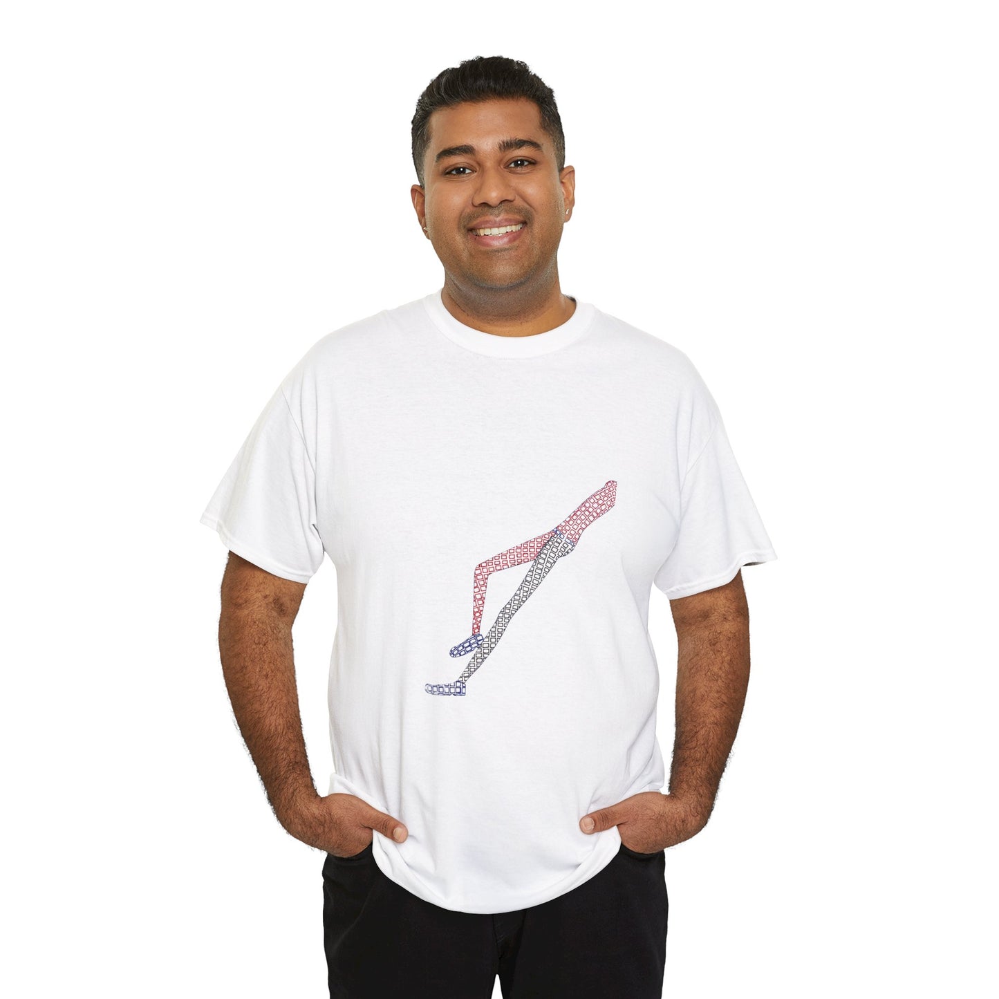 Man wearing white Shapes in Shapes T-Shirt smiling