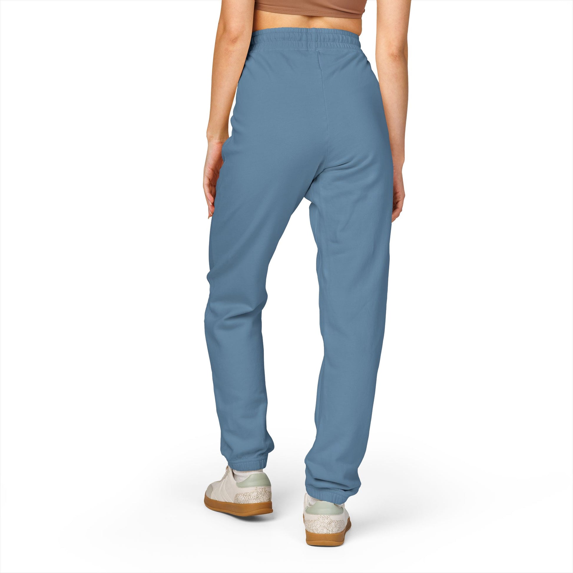 Back view of dark blue Tantrum Media Cozy Fleece Sweatpants