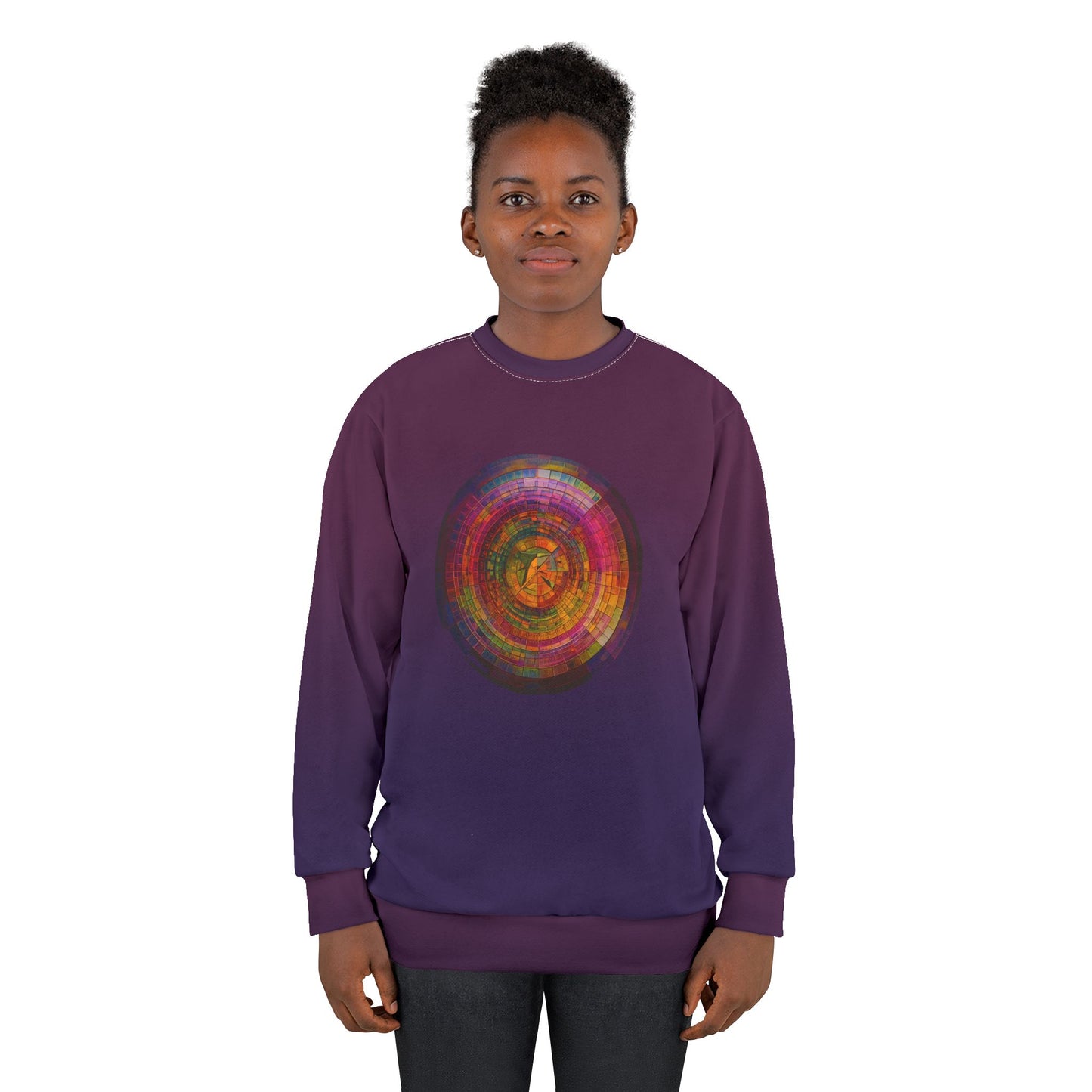 Earth’s 7.83 Hz Sweatshirt featuring a vibrant cosmic energy design inspired by the Schumann Resonance, perfect for spiritual seekers and science lovers.