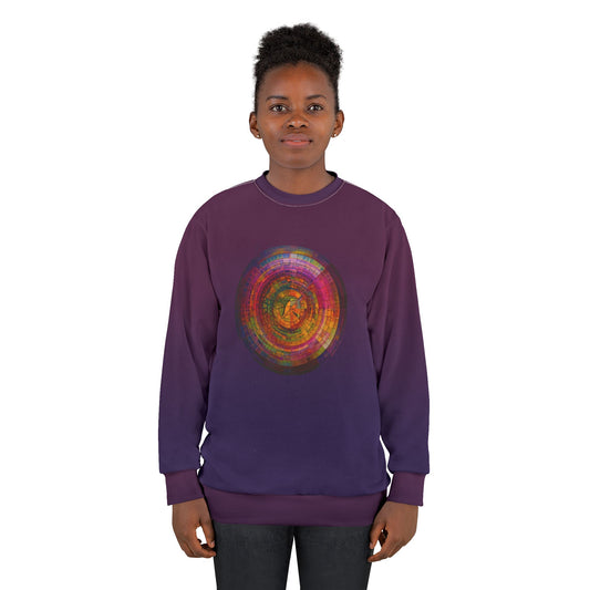 Earth’s 7.83 Hz Sweatshirt featuring a vibrant cosmic energy design inspired by the Schumann Resonance, perfect for spiritual seekers and science lovers.