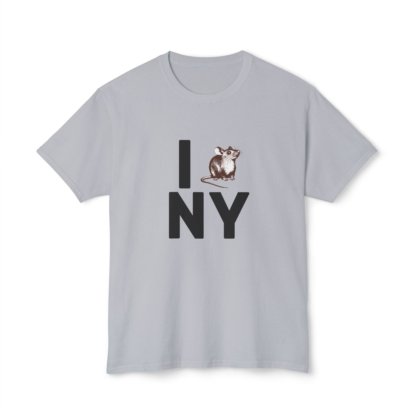 Flat lay of NY RAT T-Shirt in light gray with iconic NY rat design.