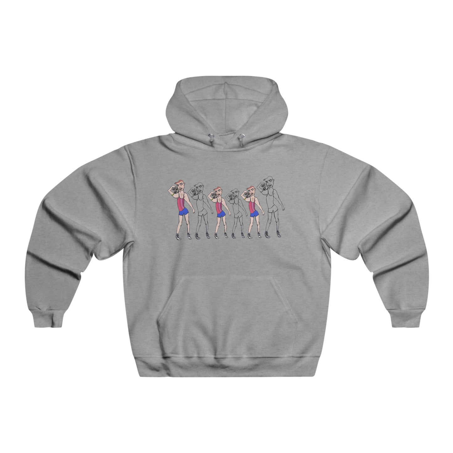 Front view of gray Gym Rat Men’s NUBLEND hooded sweatshirt with graphic artwork