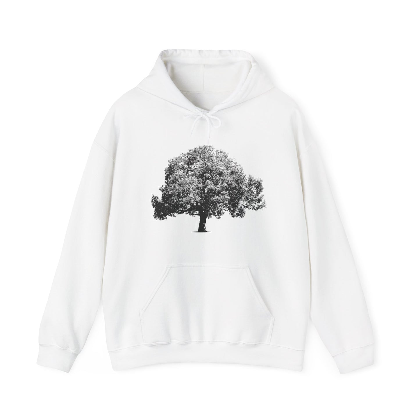 White Tree Hoodie with black tree graphic front view