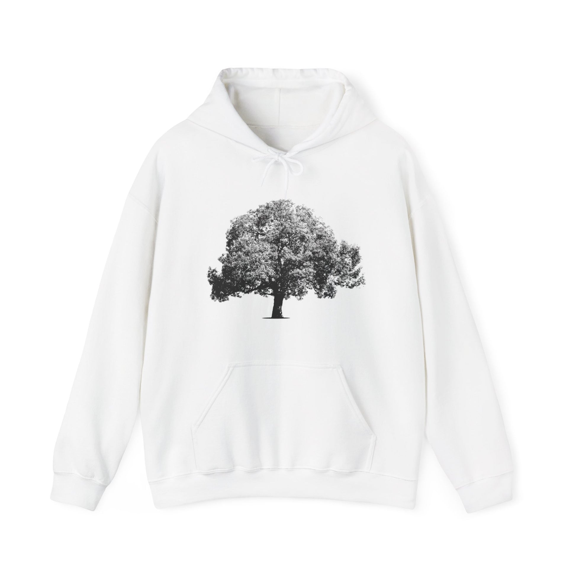 White Tree Hoodie with black tree graphic front view