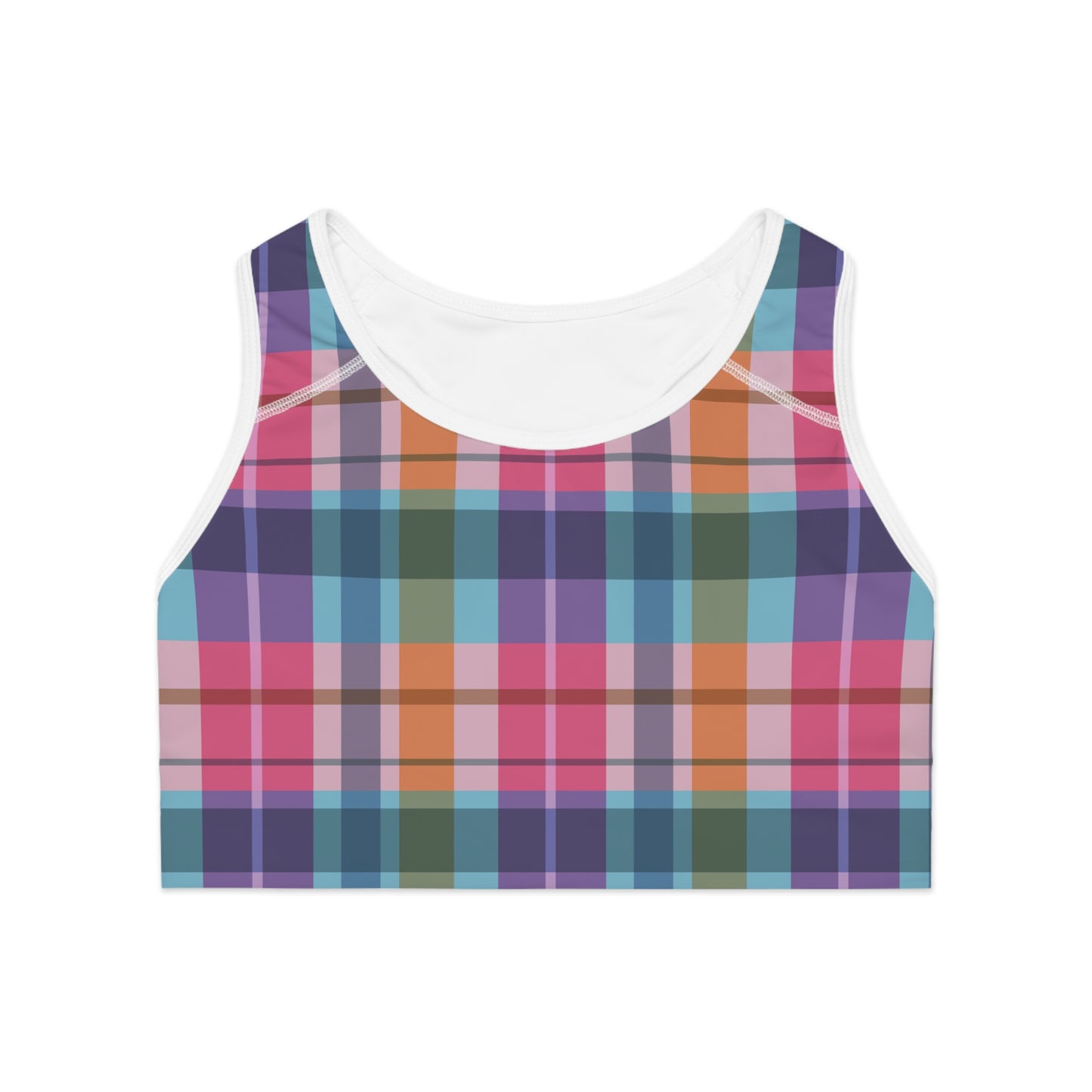 Sports Bra - Purple & Pink Plaid Pattern