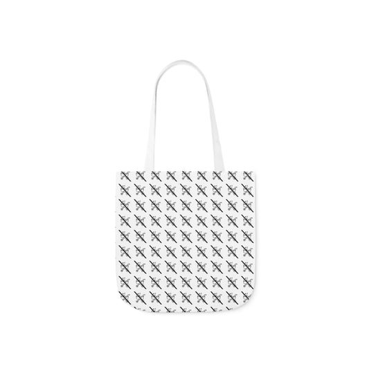 tote bag featuring a playful "proudly childless" scratched stroller pattern