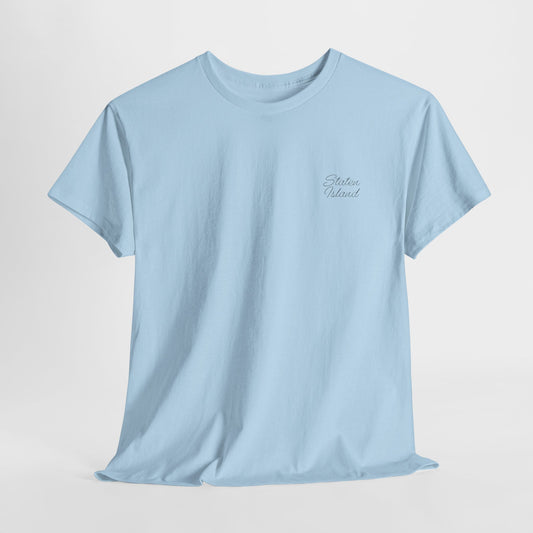 Light blue Staten Island T-Shirt flat lay front view.