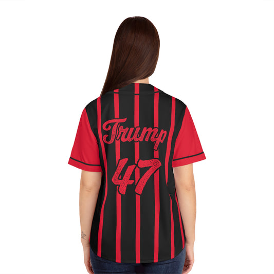 Women's Trump 47 Baseball Jersey – Black and White Pinstripe Button-Up Shirt