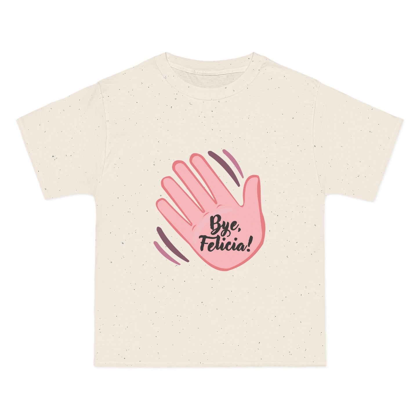 Flat lay beige Bye Felicia T-Shirt with pink hand graphic
