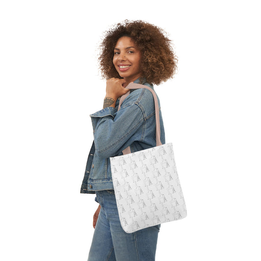 Tote bag with repeated Elastika Girl line art print