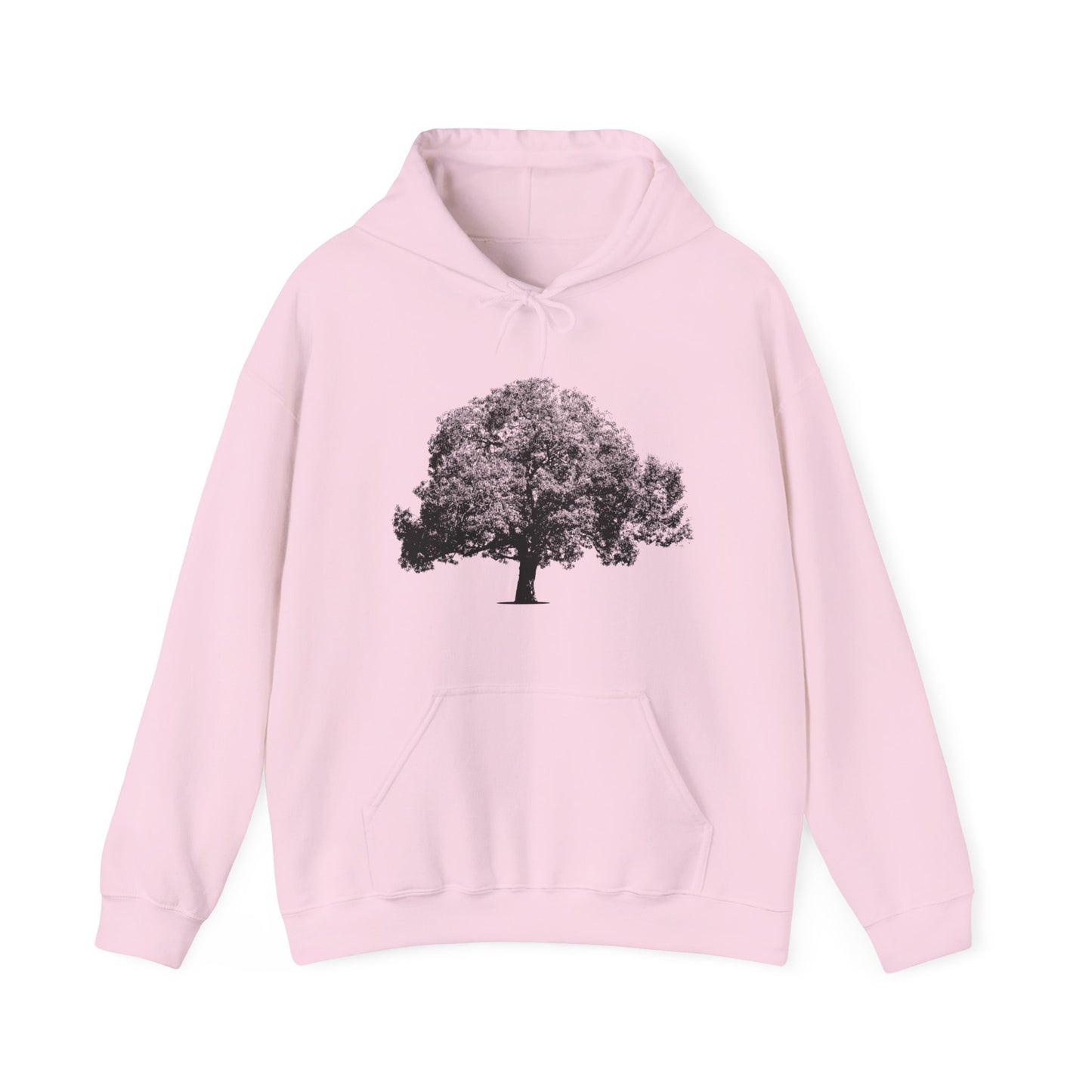 Pink Tree Hoodie with black tree graphic flat lay
