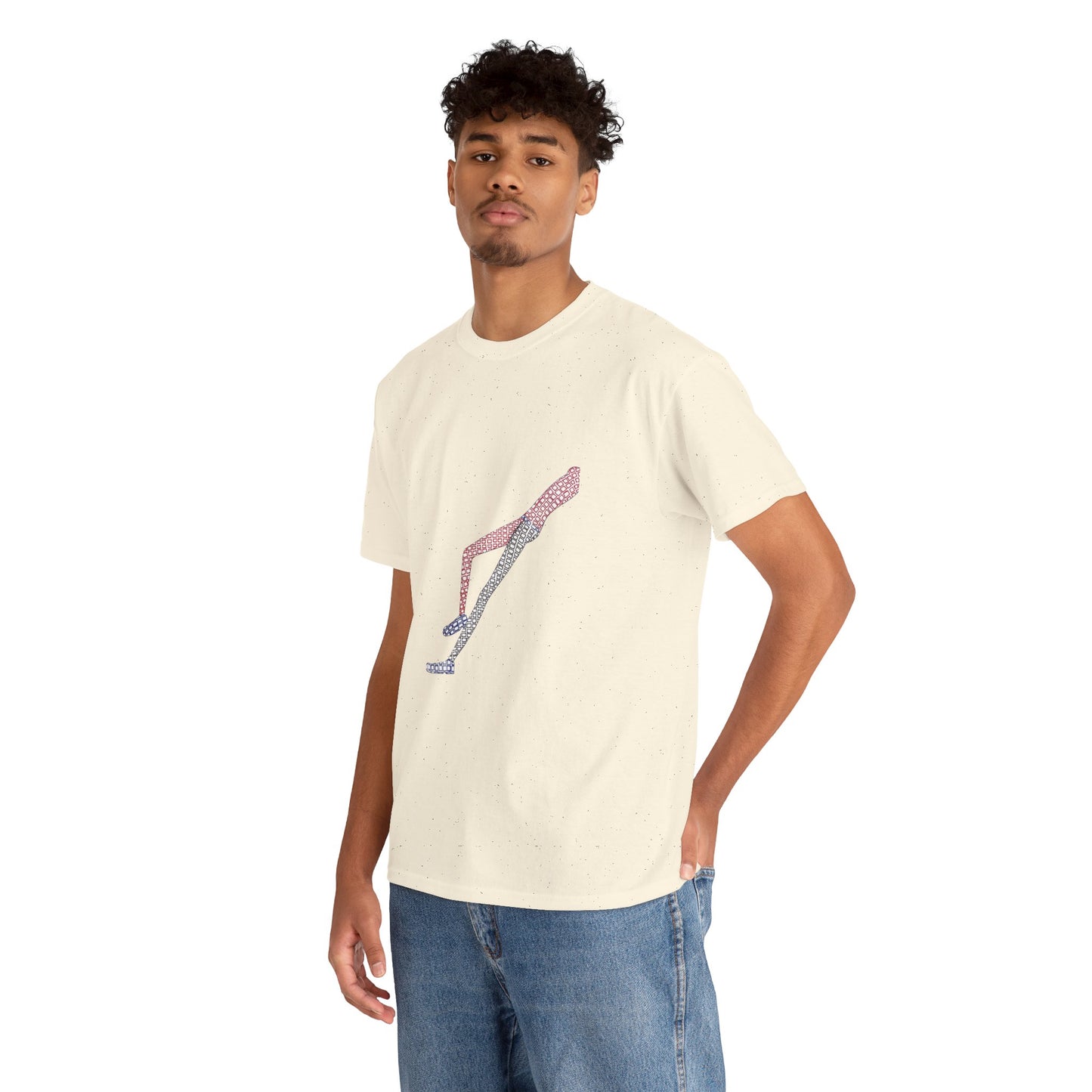 Man wearing cream Shapes in Shapes T-Shirt smiling