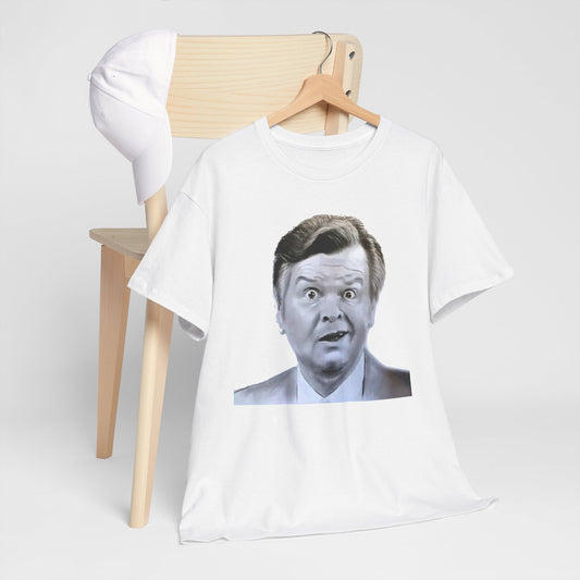 Benny Hill Unisex T-Shirt featuring a black-and-white portrait of the British comedy icon, perfect for classic TV fans and retro humor lovers.