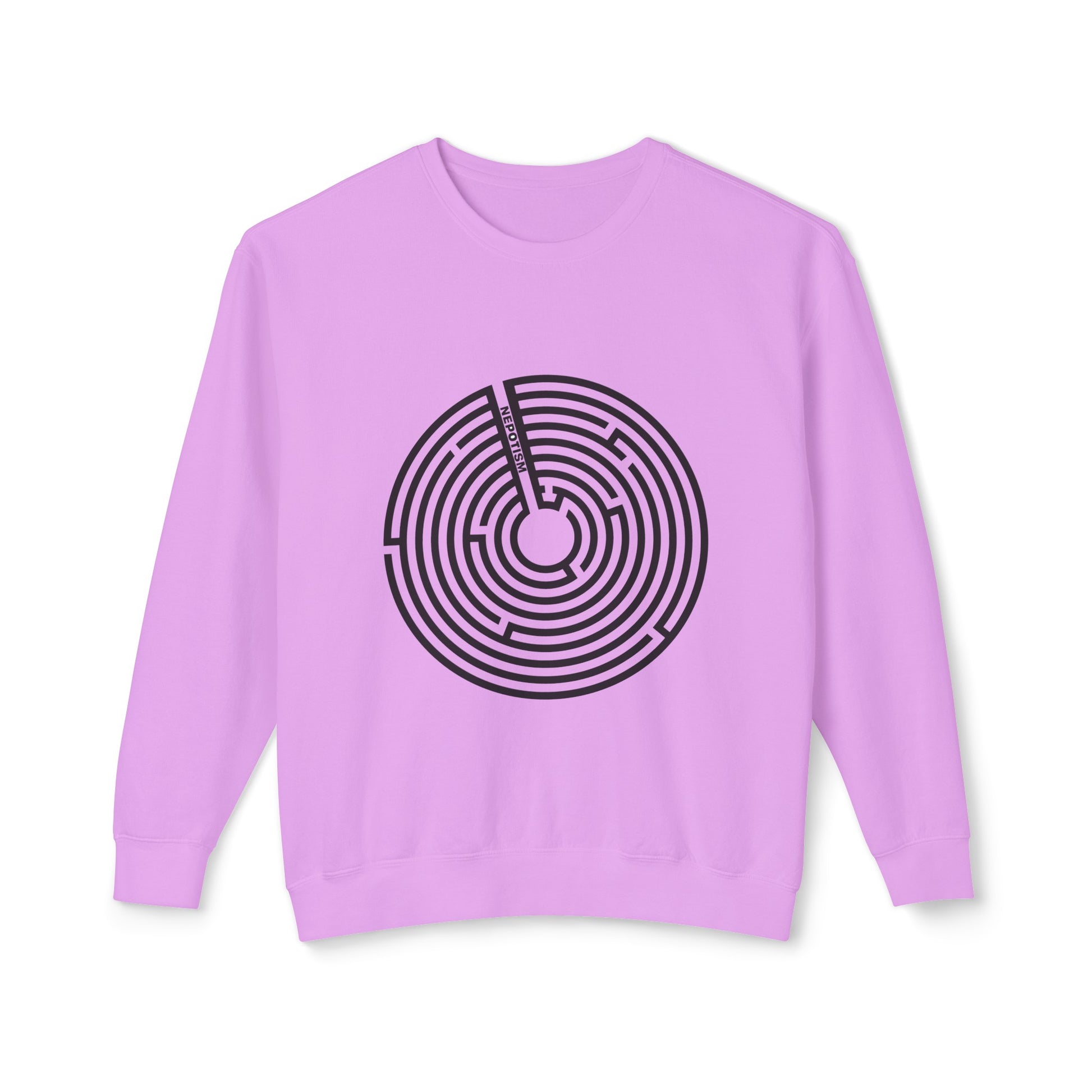 Lavender Nepo Sweatshirt with black spiral design laid flat