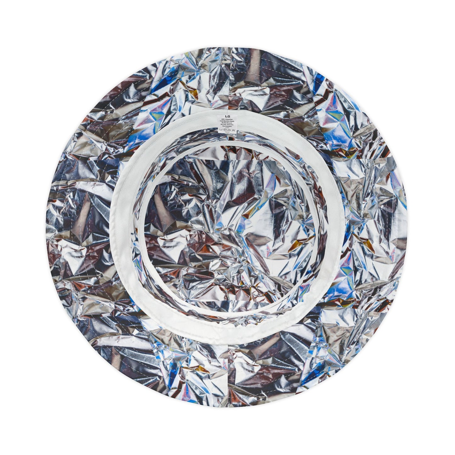 Inside view of Tinfoil Bucket Hat with shiny foil-inspired lining