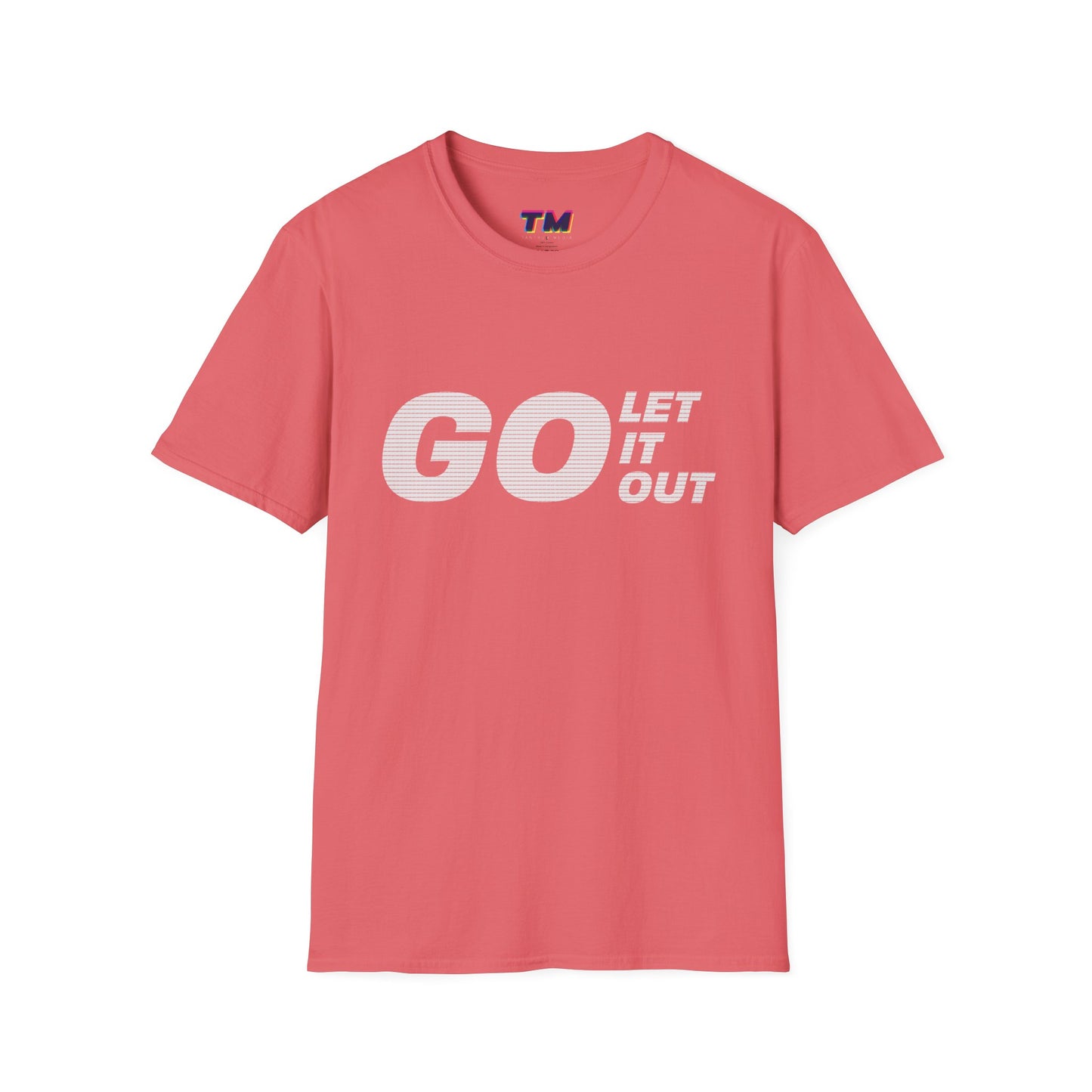 Coral pink Oasis Go Let It Out T-shirt on flat lay display