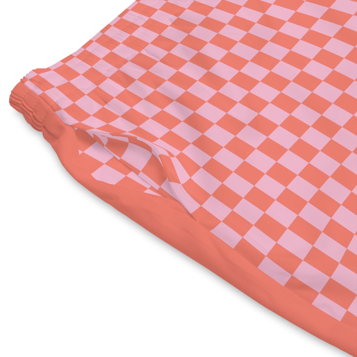 Peach Check Men’s Beach Shorts – Retro Checkerboard Swim & Street Shorts