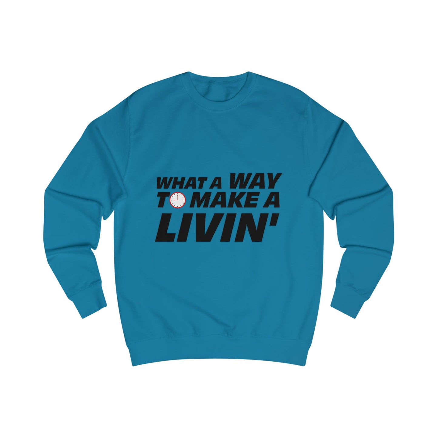 9 to 5 men’s sweatshirt in teal, front view