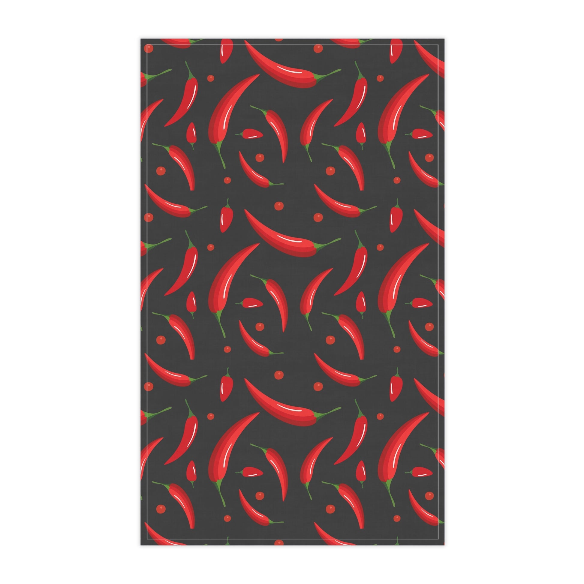 Pattern of red chili peppers on a black background