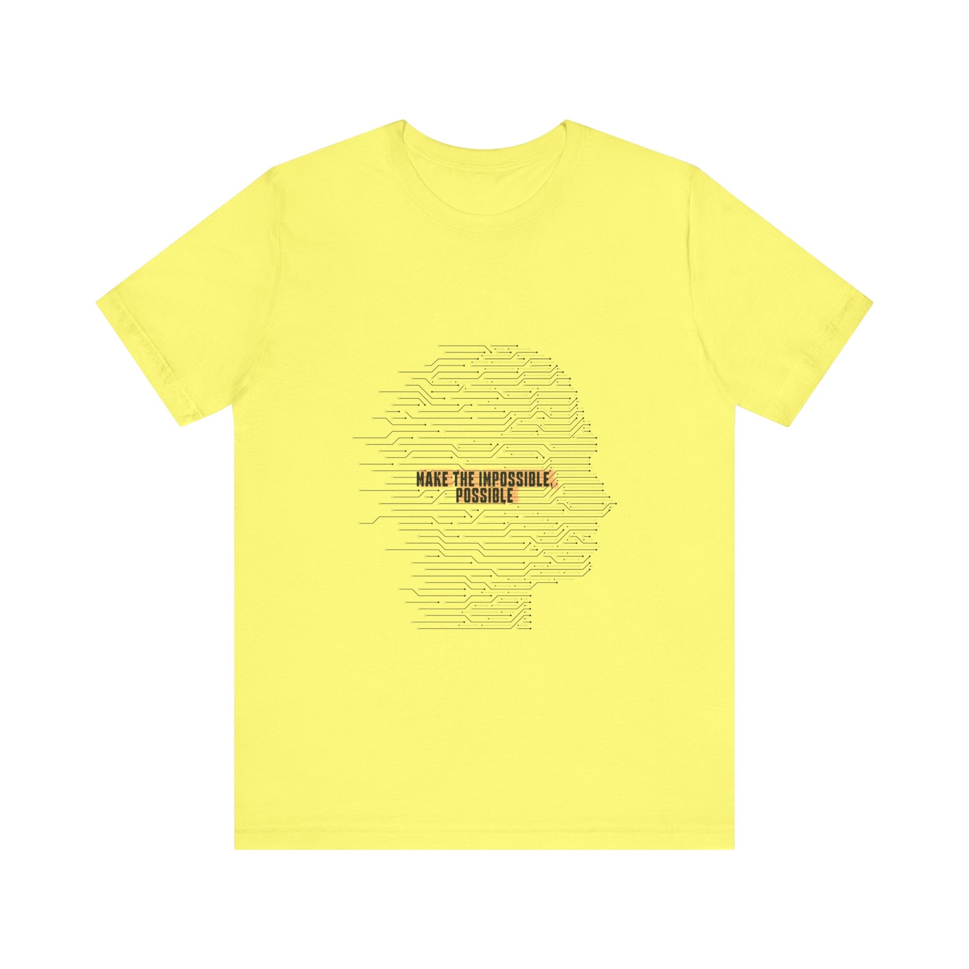 Yellow Make It Possible T-Shirt flat lay showing motivational graphic.