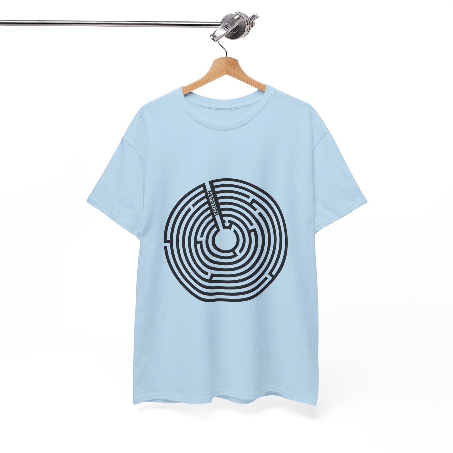 Blue Nepo T-Shirt with circular black maze design