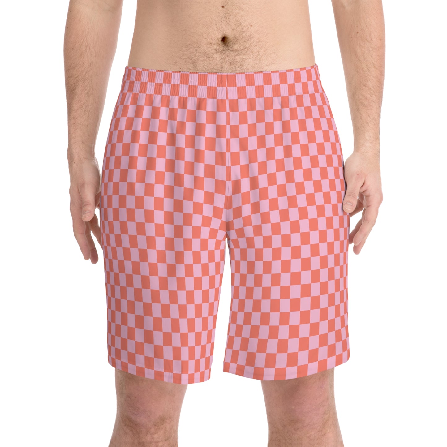 Peach Check Men's Beach Shorts
