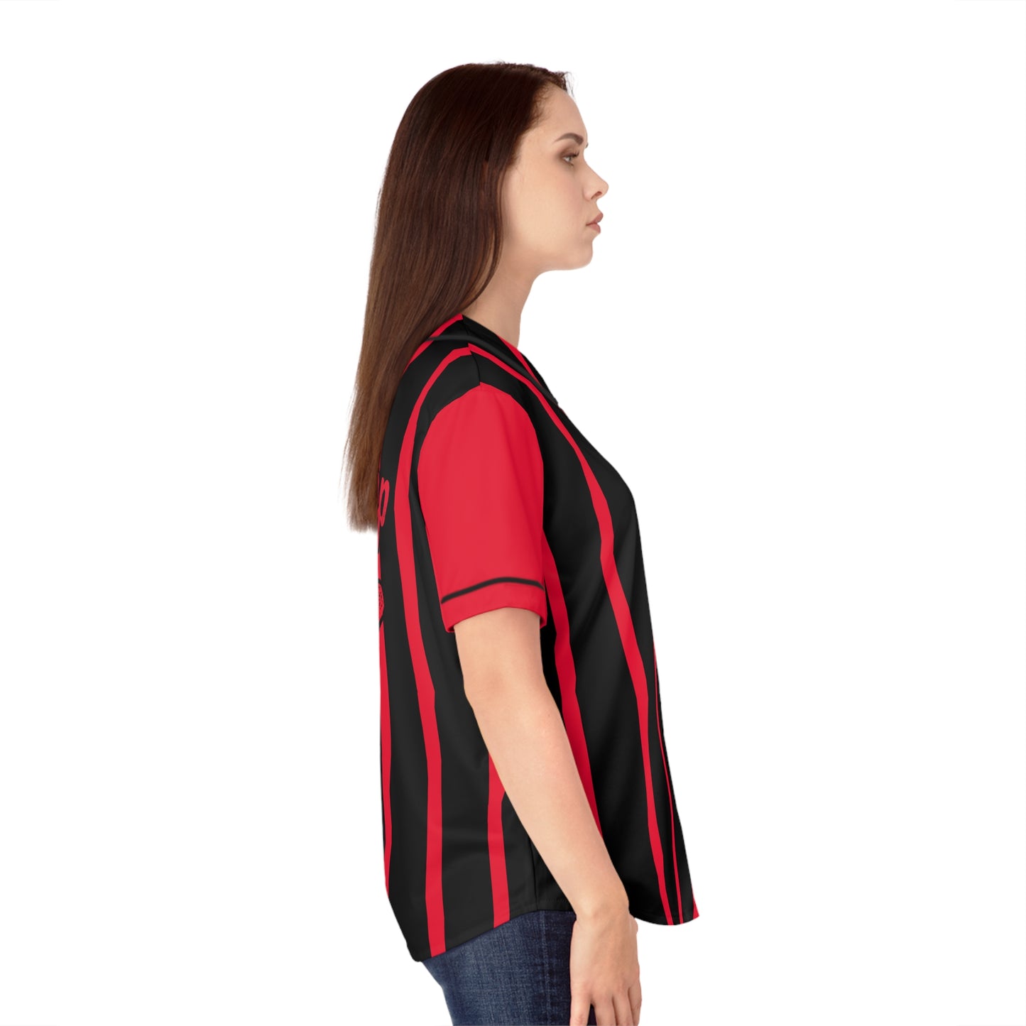 trump 47 womens button up baseball jersey side view - lightweight moisture wicking sports shirt