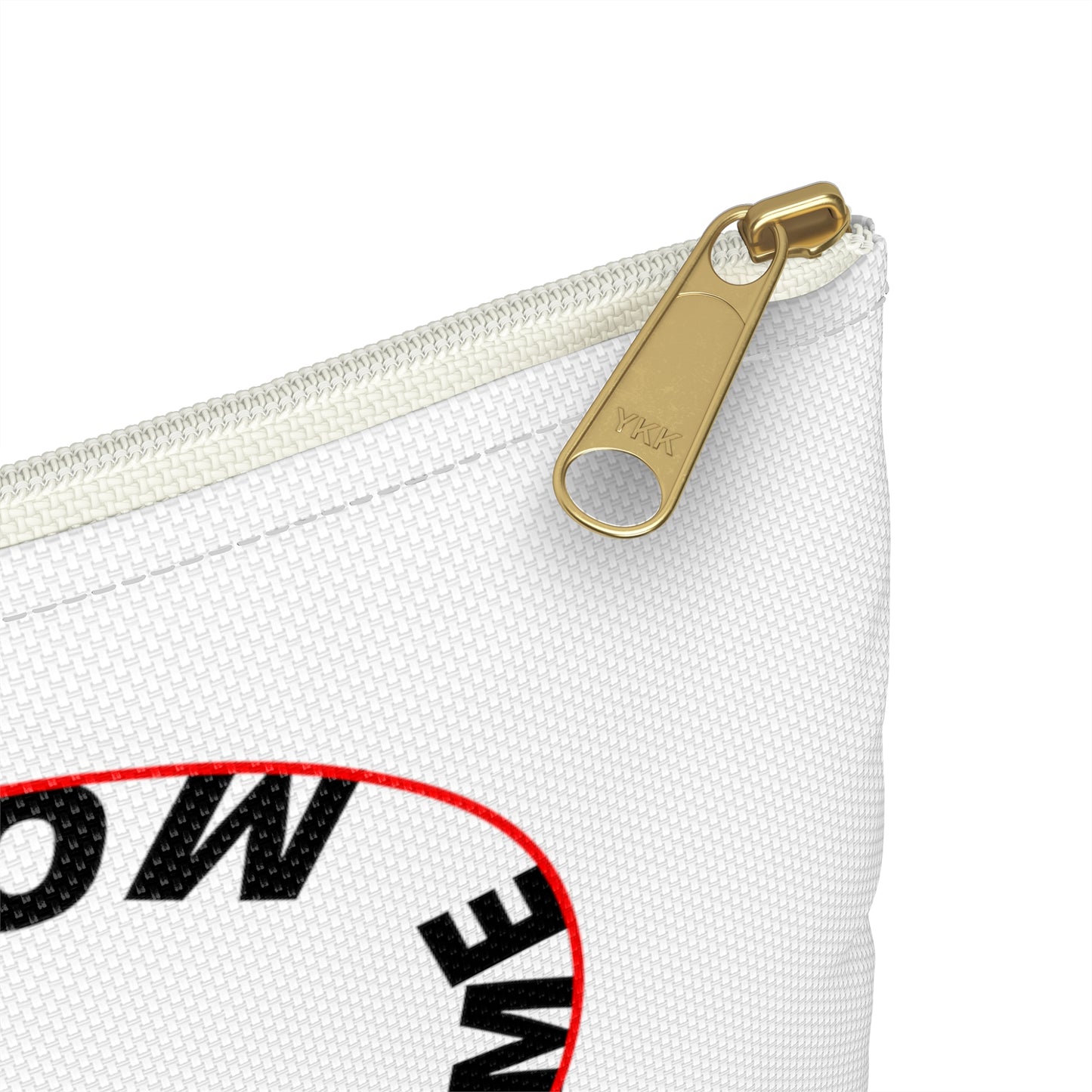 Close-up White I Love You But I Love Me More Pouch gold zipper detail