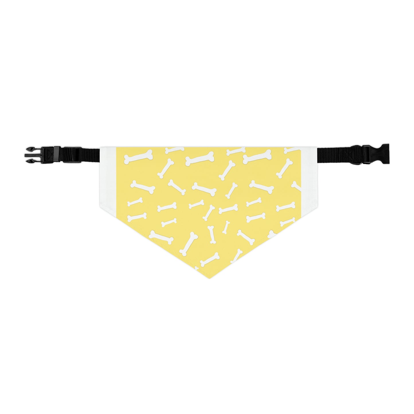 Yellow bones pet bandana collar flat product view with adjustable strap