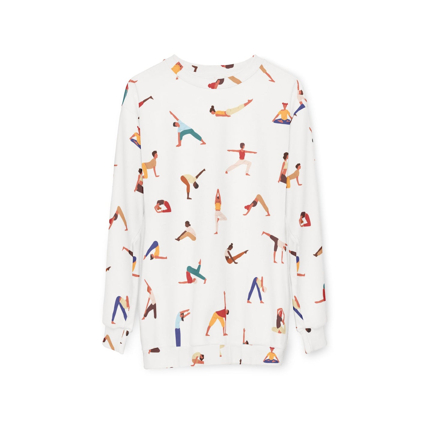 Front view of white Yogini Sweatshirt with yogini illustrations