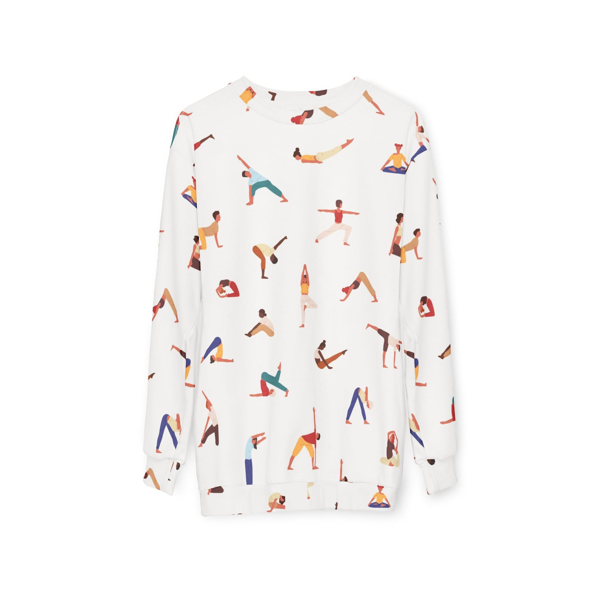 Front view of white Yogini Sweatshirt with yogini illustrations