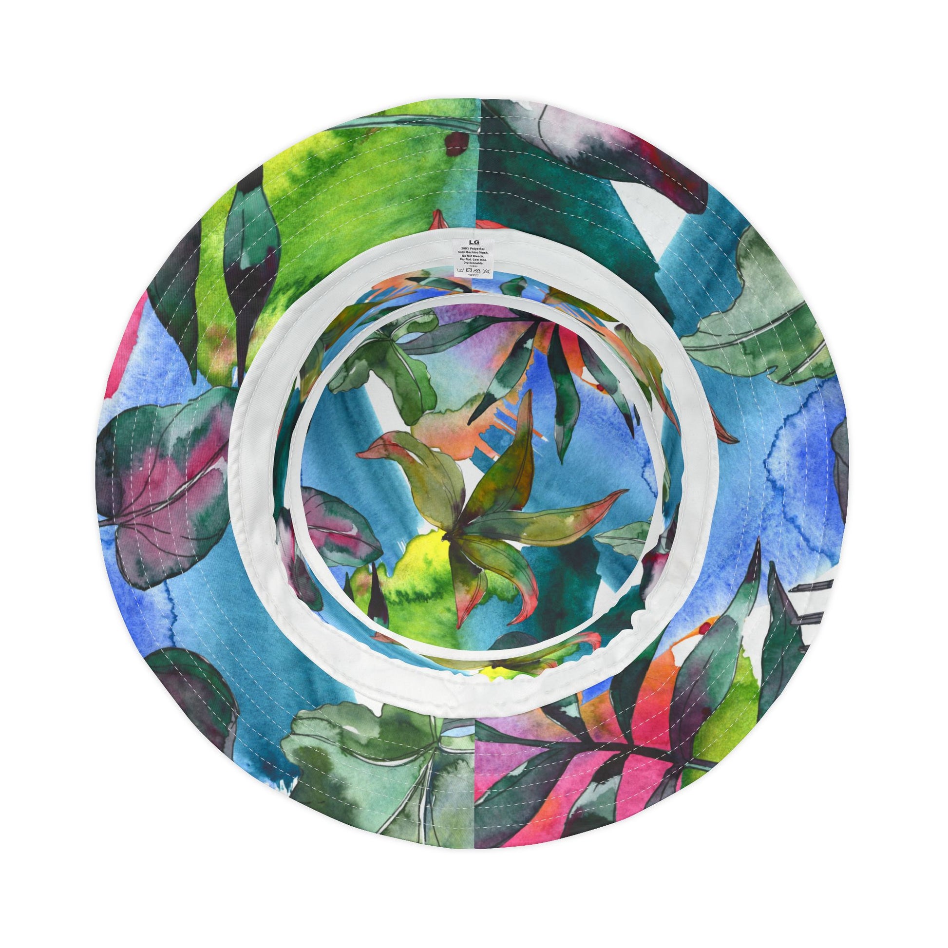 Inside view of Acquarela Bucket Hat with detailed floral watercolor print.