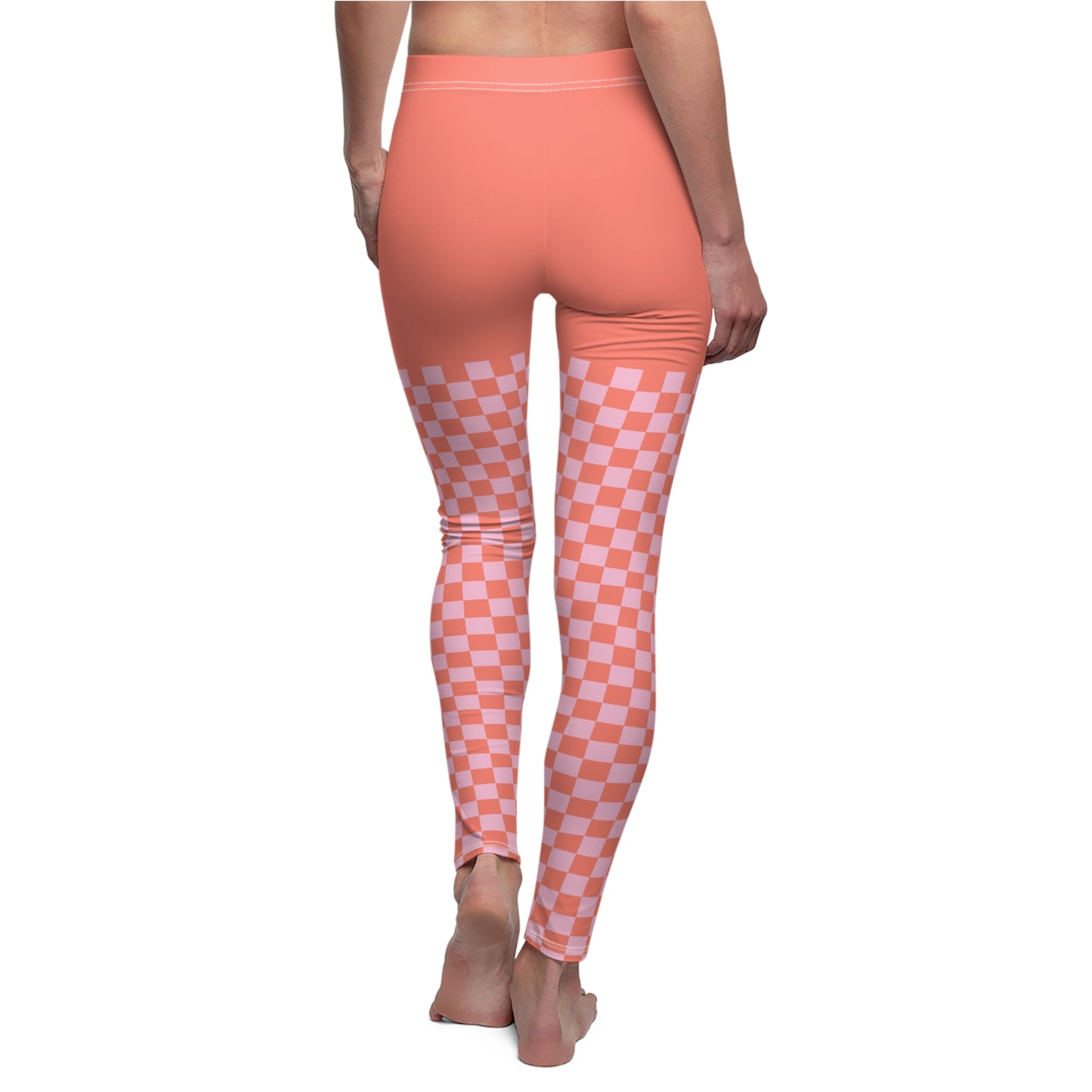 Coral Gridlock Leggings – Checkerboard Fade Activewear, Retro Style Yoga Pants