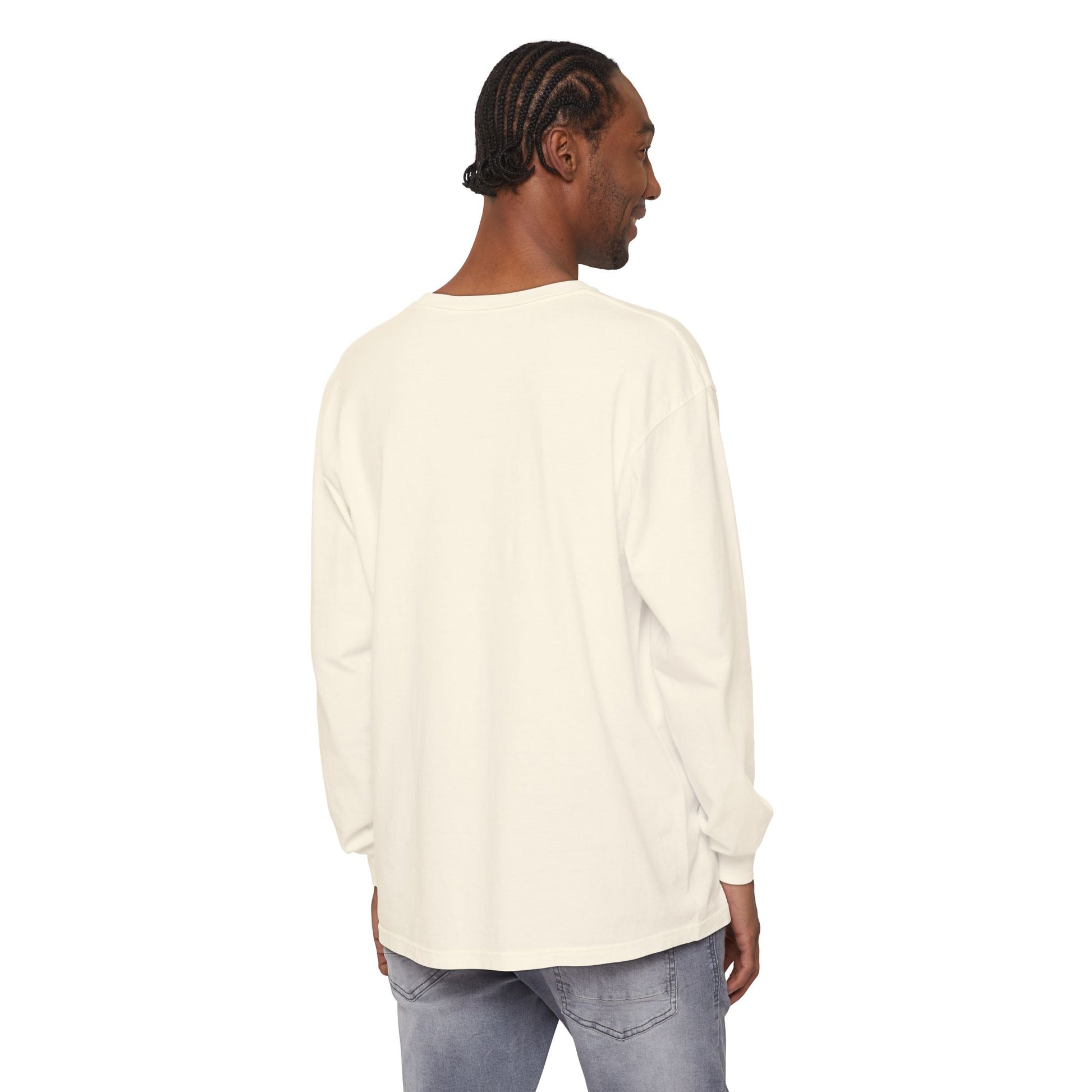 Male model back view wearing Charlie Long Sleeve T-Shirt in cream