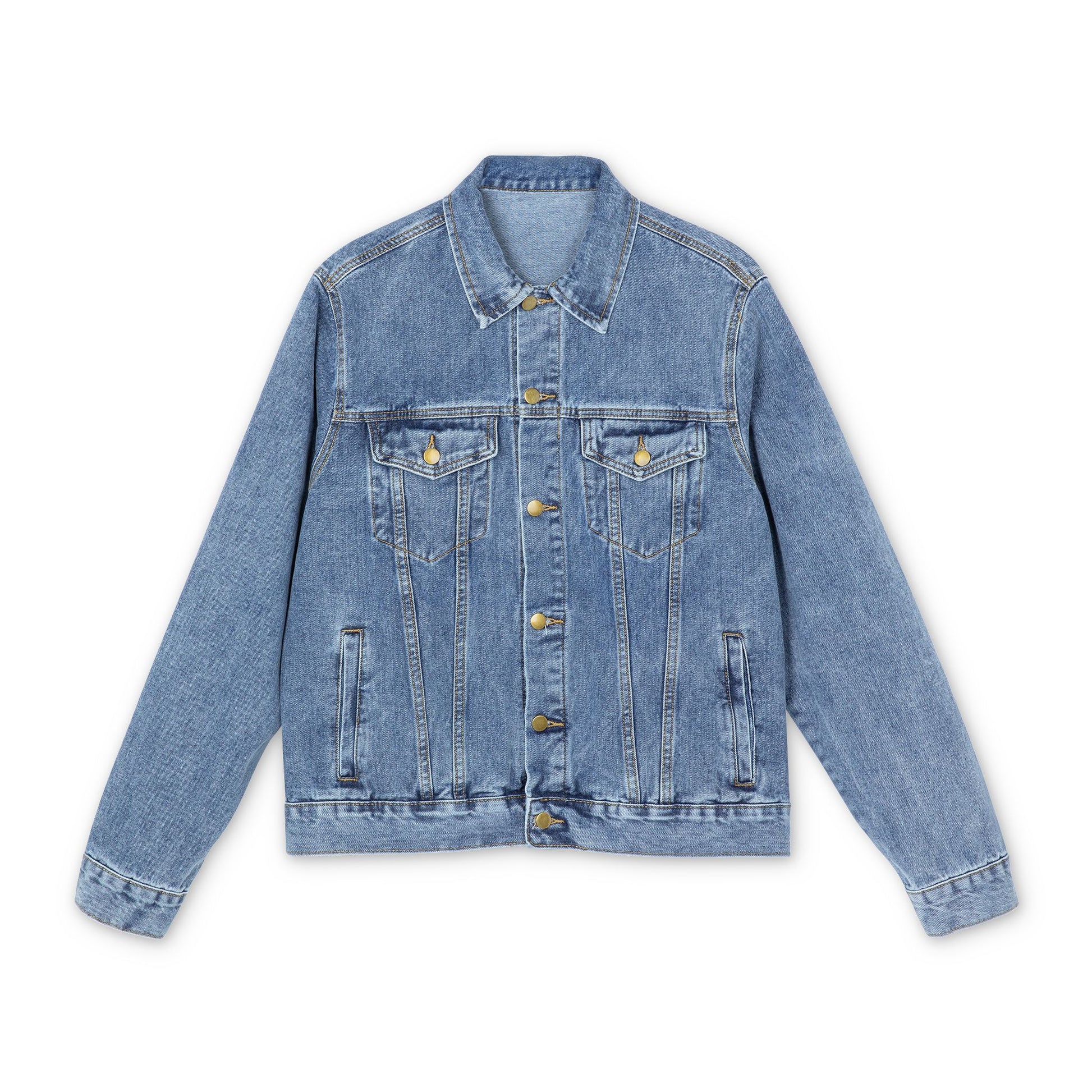 Flat lay front view of Americana Men’s Denim Jacket buttoned
