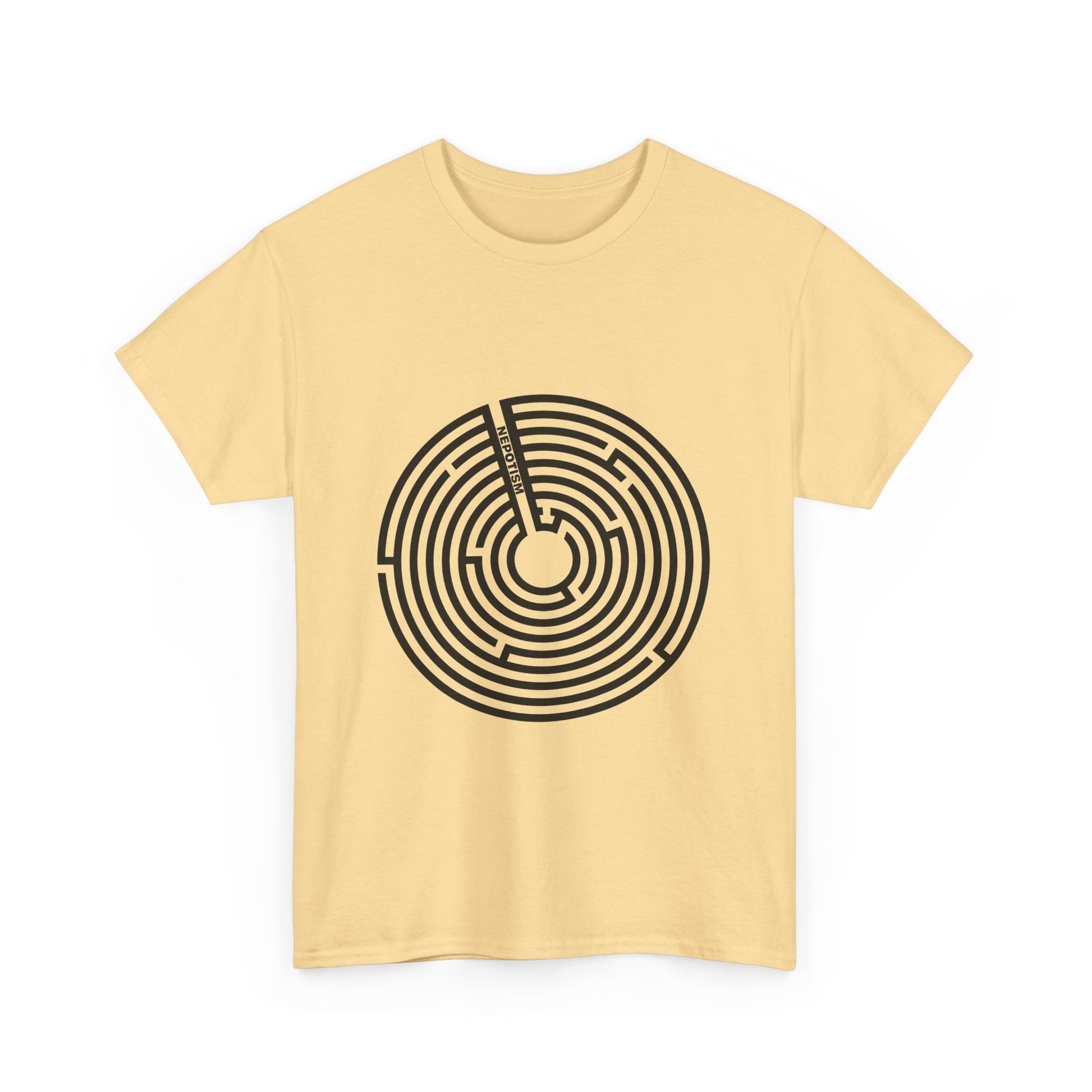 Yellow Nepo T-Shirt featuring maze circle artwork