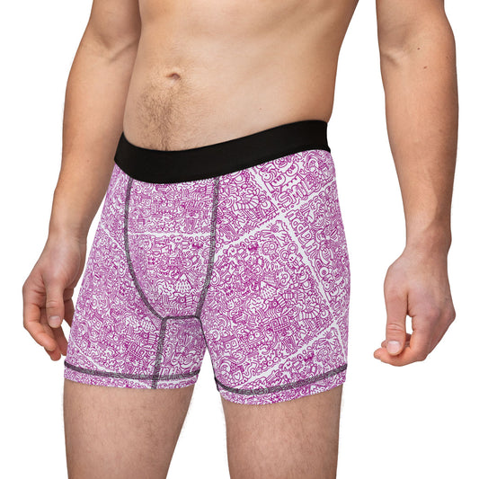 Male model front angle view wearing Doodle Men’s Boxers with black waistband and all-over scribble print