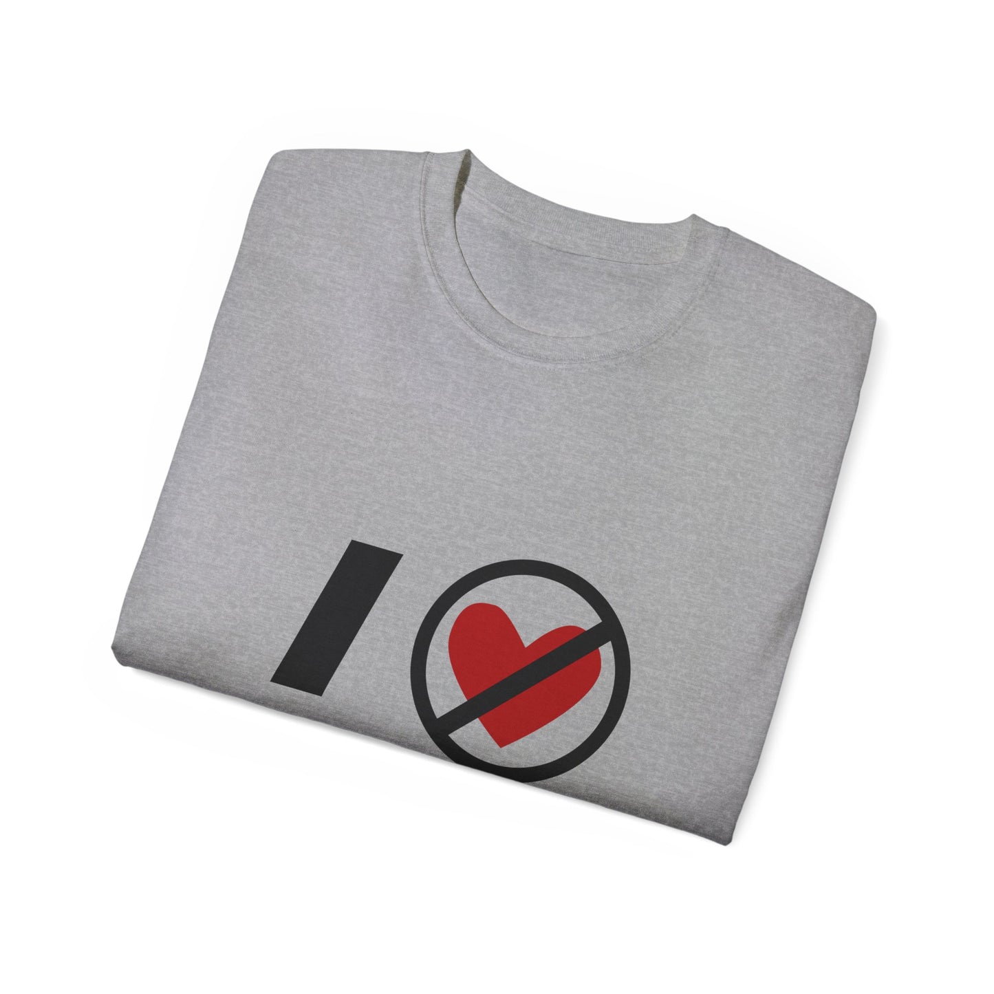 Folded gray “I Don’t Love Small Talk” unisex t-shirt on white background