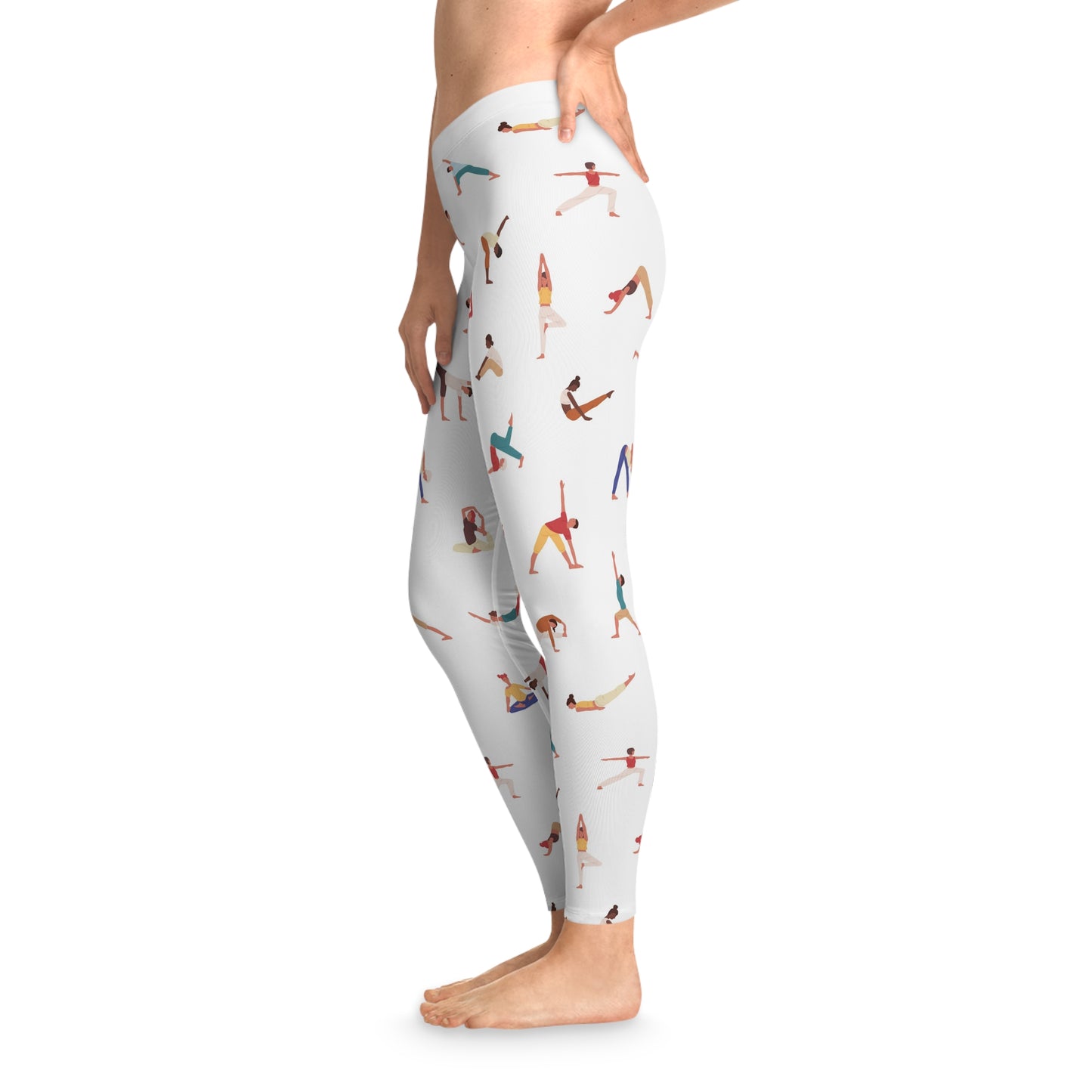 Side angle of Yogini Leggings with playful yogini print.