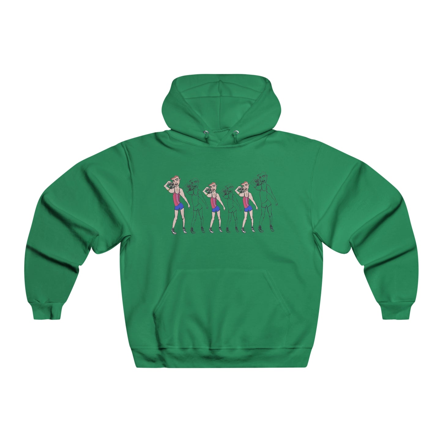 Front view of green Gym Rat Men’s NUBLEND hooded sweatshirt with graphic artwork