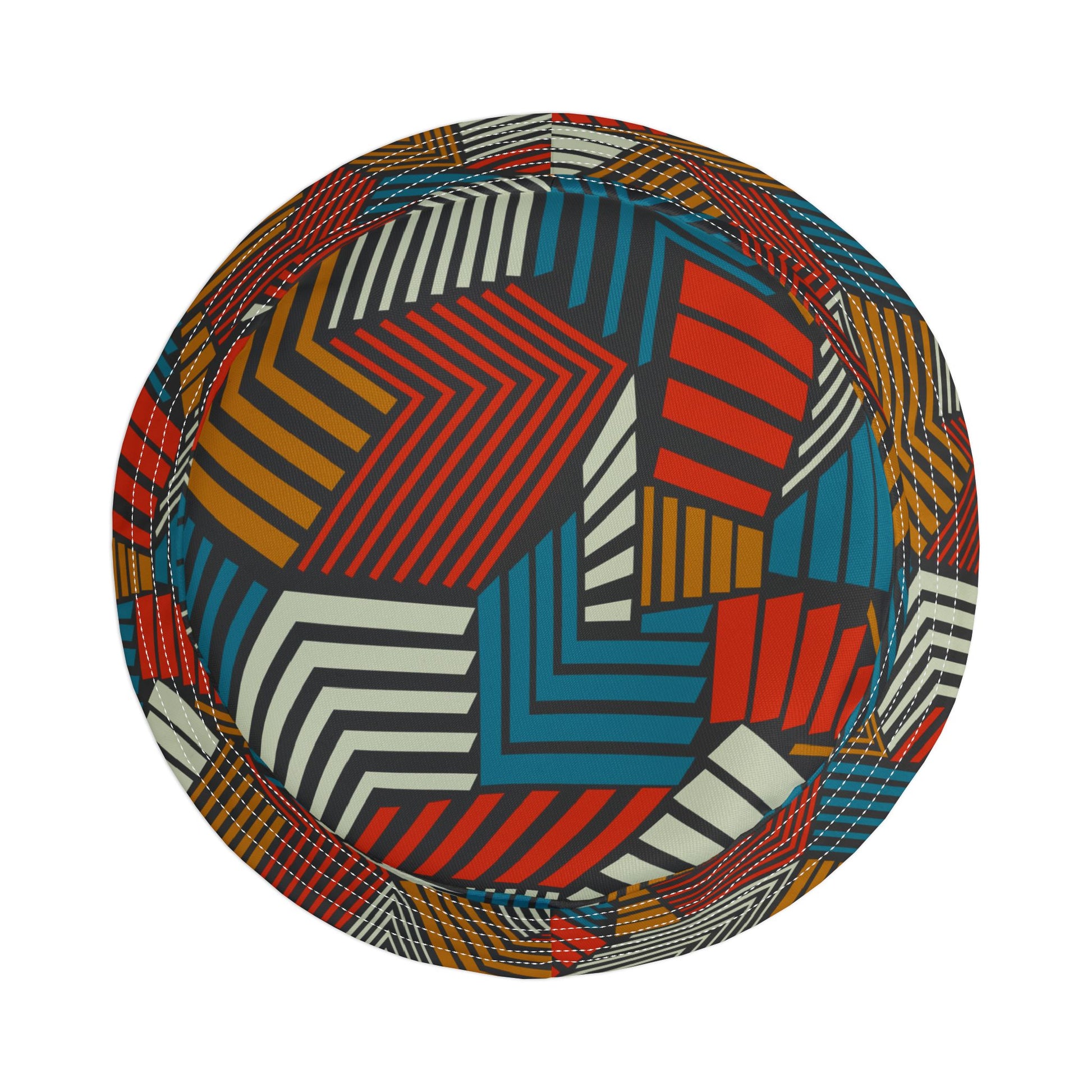 Top view of Urban Safari Bucket Hat showing geometric pattern in earthy tones.