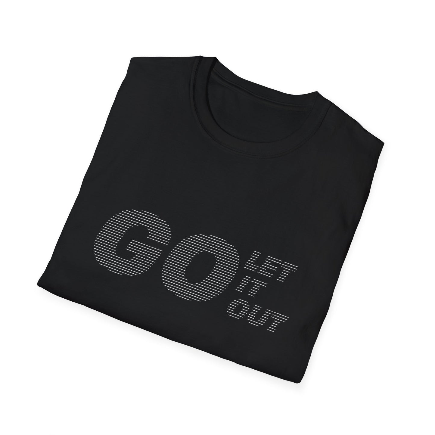 Folded black Oasis Go Let It Out stencil t-shirt with stencil design.
