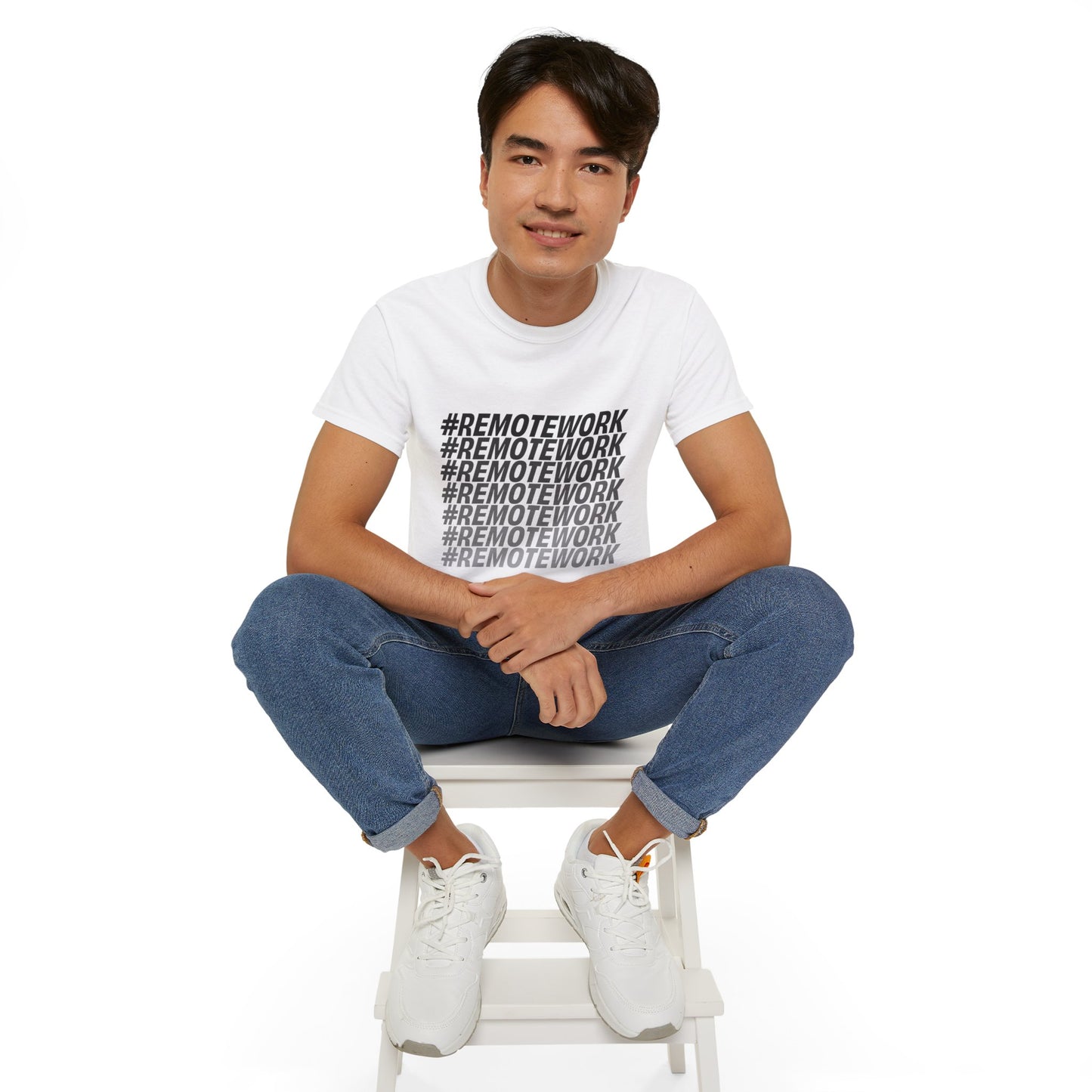 white remote work t shirt front view unisex cotton tee