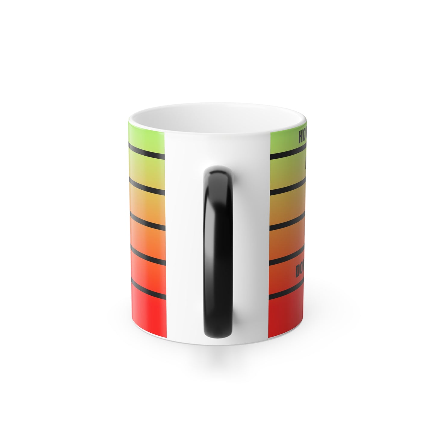 Back view of the Mood-O-Meter Magic Mug highlighting black handle and full color transition