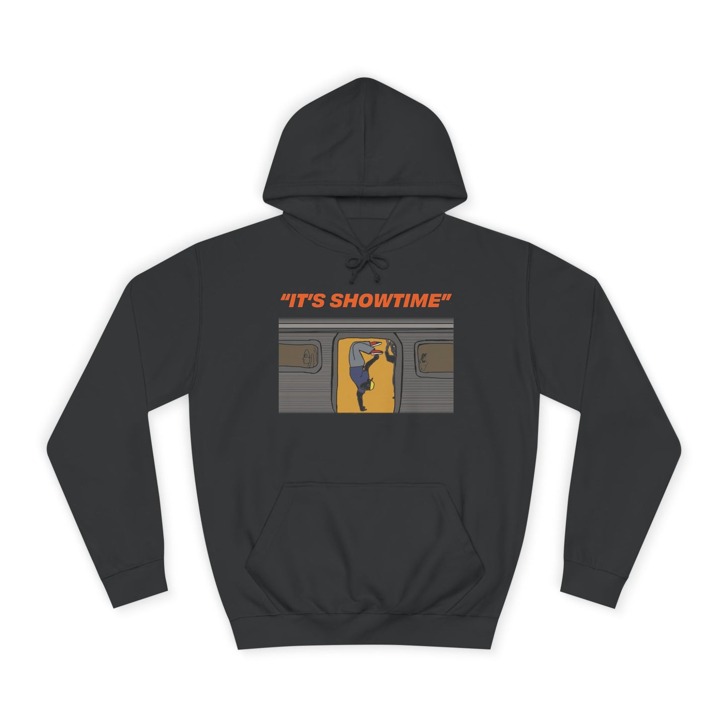 Black It’s Showtime Hoodie with subway performer artwork on front.