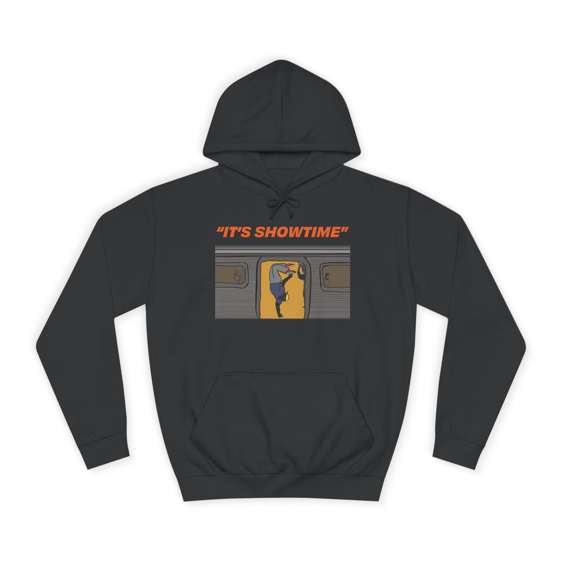 Black It’s Showtime Hoodie with subway performer artwork on front.