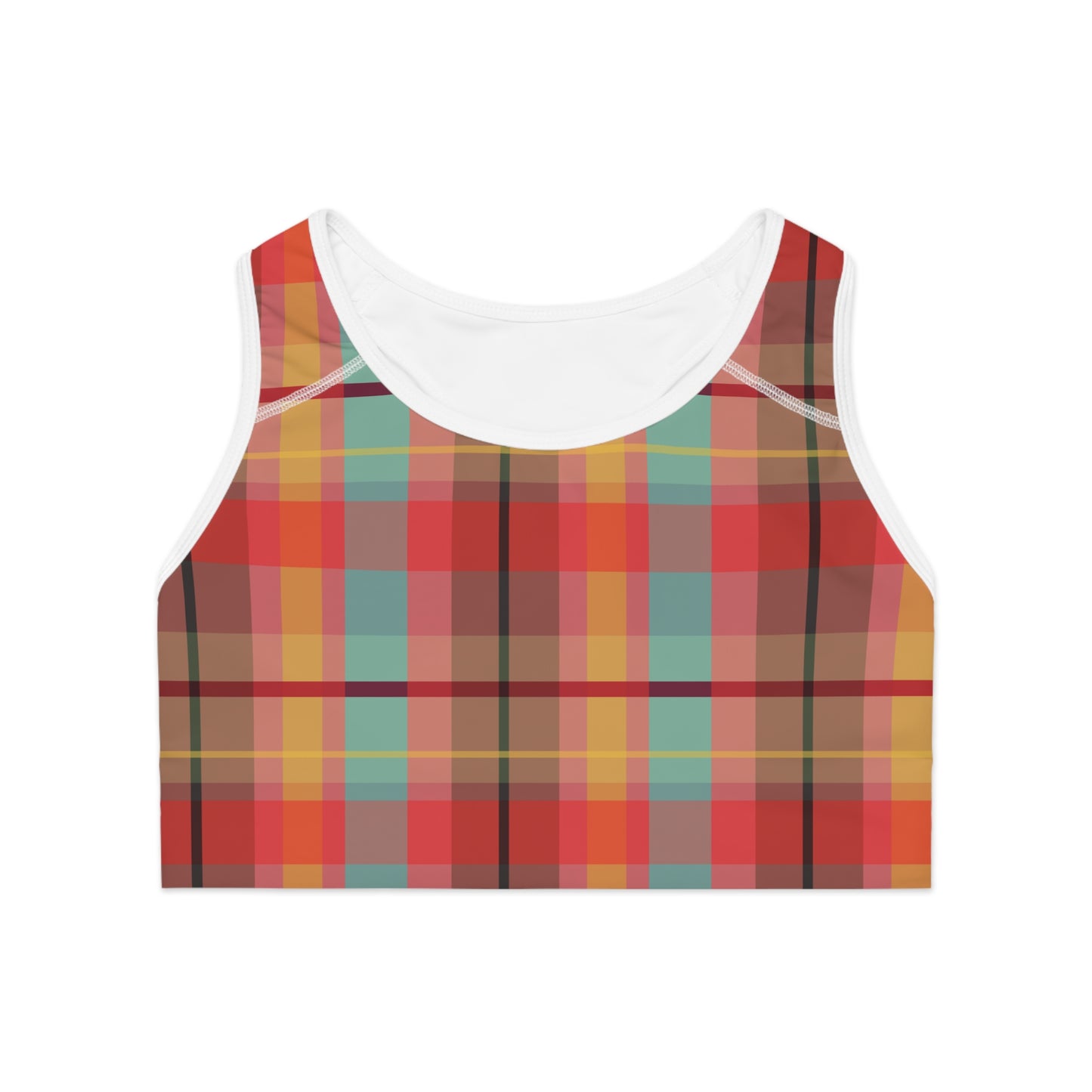 Sports Bra - Autumn Colors Plaid Pattern