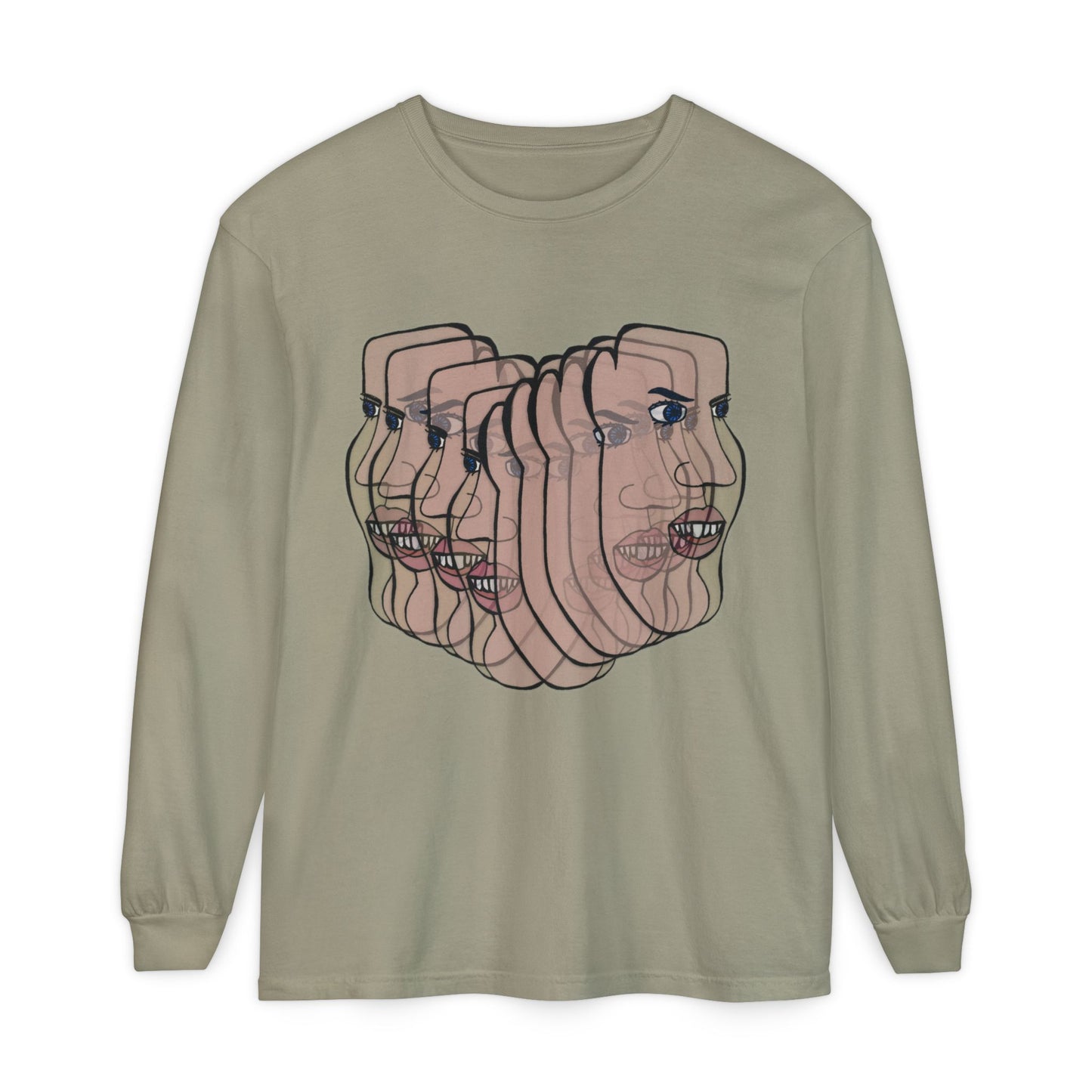 Charlie Long Sleeve T-Shirt flat lay in olive green with bear graphic
