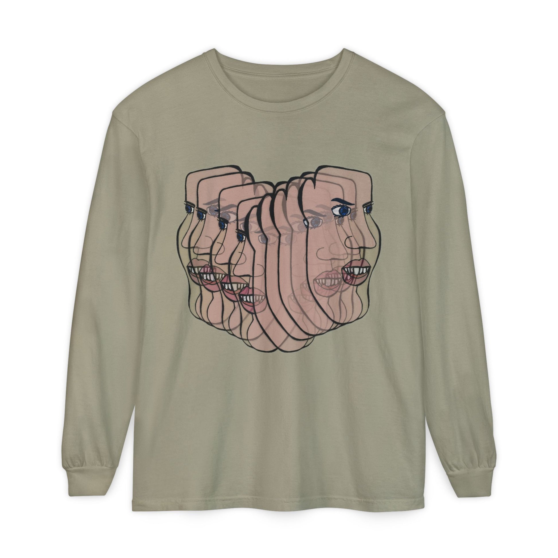 Charlie Long Sleeve T-Shirt flat lay in olive green with bear graphic